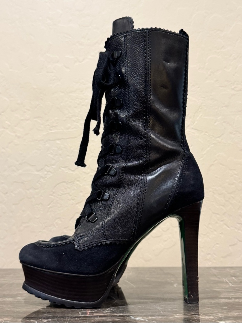 Lisa by Donald Pliner Rezi Leather Platform Stiletto Victorian Military Boots